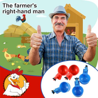 Tanlade 50 Pcs Automatic Chicken Waterer Cups Chicken Feeder for PVC Pipe Waterer Kit for Poultry Duck Goose Turkey Bunny (Red,Blue,Classic) - color: Red,Blue