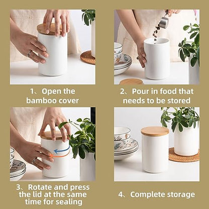 Sweejar Ceramic canisters for kitchen counter,Stackable Food Containers Set with Airtight Seal Bamboo Lid for Serving Ground Coffee, Tea, Spice, Flour and Sugar-Set of 3 (Black) - color: Black, style: 16/28/58 Fl Oz (Set of 3)