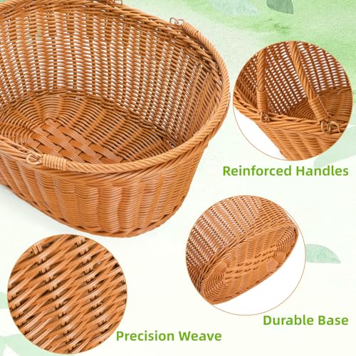 Wicker Picnic Basket, Large Empty Harvest Basket with Handle, Hand Woven Oval Willow Candy Storage Basket for Easter Eggs, Fruit, Flower, Wedding