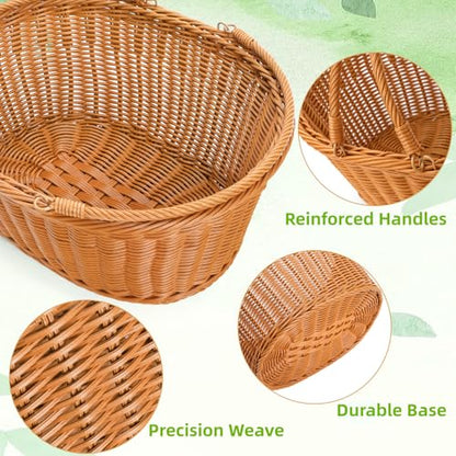 Wicker Picnic Basket, Large Empty Harvest Basket with Handle, Hand Woven Oval Willow Candy Storage Basket for Easter Eggs, Fruit, Flower, Wedding