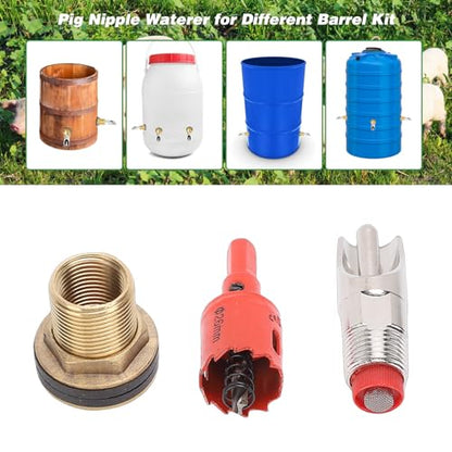 Pig Nipple Waterer Stainless Steel Automatic Pig Nipple Drinker with Connector and Drill Bit Premium Copper Construction for Pig Farms Livestock Hydration System