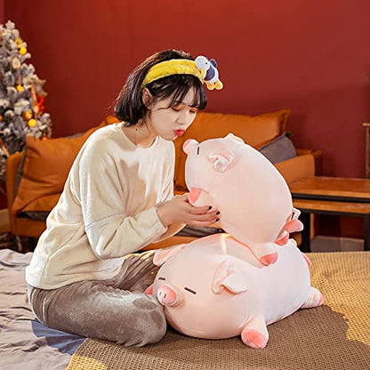 Pig Stuffed Animal Plush Pillow - 15.7'' Cute Kawaii Pink Pig Hugging Pillow, Soft Cuddle Plush Toy, Adorable Birthday Gift for Girls and Girlfriend (Round Eyes, 15.7in) - color: Round Eyes