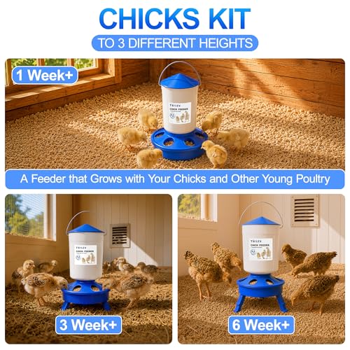 Chick Feeder and Waterer Set with 3 Adjustable Height, Scoop, 0.8Gal Top Fill Chick Feeder and 0.4Gal Waterer Anti-Drown for Raising Chicks in Brooder Blue - size: 0.8Gal Feeder & 0.4Gal Waterer