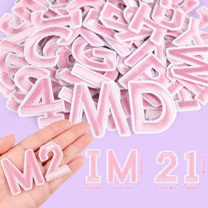 ASTARON 72 Pcs Iron on Letters and Numbers Patches, 1.5 Inch Letters A-Z Numbers 0-9 Embroidered Applique Patches Alphabet Cloth Patch for Clothes, Bags, Socks, Jeans, Hat, DIY Accessories(Pink) - color: Pink