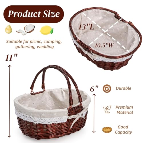 Dicunoy Wicker Picnic Basket with Handle, Large Empty Gift Basket to fill, Open Top Market Harvest Baskets for Garden, Fruit, Candy, Wine, Egg Gathering, Wedding, Vegetables