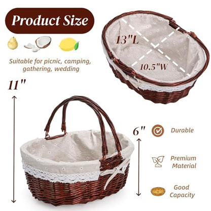 Dicunoy Wicker Picnic Basket with Handle, Large Empty Gift Basket to fill, Open Top Market Harvest Baskets for Garden, Fruit, Candy, Wine, Egg Gathering, Wedding, Vegetables