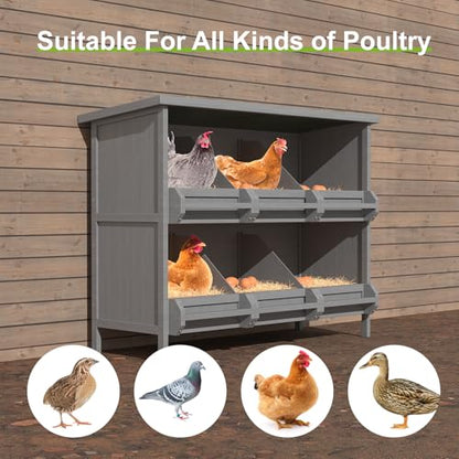 2-Tier Nesting Boxes for Chickens, 6-Compartment, Wooden Chicken Nesting Box for Laying Eggs, Chicken Laying Boxes with Perch, Solid Wood Egg Laying Box for Hens, Ducks, 1 Pack - size: 45.3" x 17.7" x 34.6"
