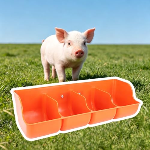 Orange/Red Waterproof Piglets Feeder, 4 5 6 Holes Plastic Rabbit Hay Feeder, Hanging Water Trough for Small Animals, Easy to Clean(Orange L46.5cm/18.3") - size: Orange L46.5cm/18.3"