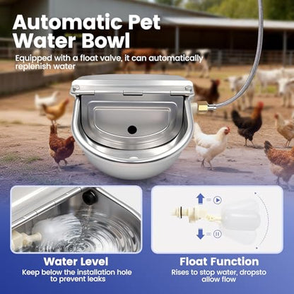 Automatic Dog Water Bowl Dispenser Outdoor, Water Dispenser for Dogs Cats, 304 Stainless Steel Waterer for Large Dogs Chicken Duck Pig Cow Goat, Wall Mountable, with Drainage Hole