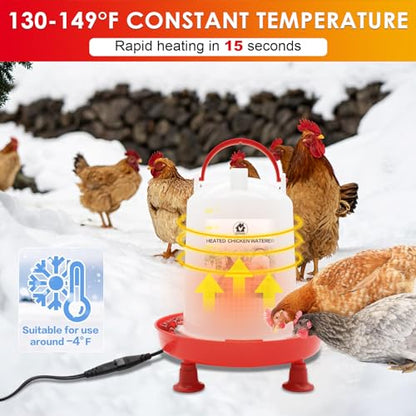 6L Heated Chicken Waterer for Winter Chicken Water with Heater Adjustable Leg Support 35W BPA-Free Heated Poultry Waterer Heavy Duty All in One Heated Waterer for Chicken Coop