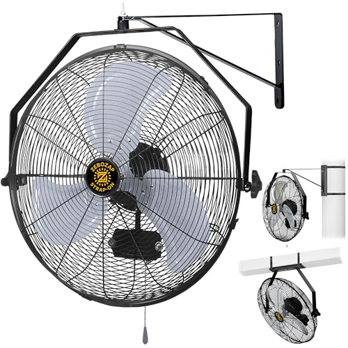 ZeboZap Walll and Pillar Mount Fan18 Inch IP44 Waterproof, 10ft Power Cord, 3 Speed, 4000CFM, Best for Commercial, Warehouse, Greenhouse, Workshop, Covered Patio, Gazebo and Factory, ETL Certified
