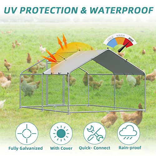 MEETWARM Large Metal Chicken Coop Run, Walk-in Enclosure Poultry Hen Run House, Spire Shaped Chicken Pen with Waterproof & Anti-UV Cover for Outdoor Farm Use(9.8' L x 13.12' W x 6.56' H) - color: 9.8' L x 13.12' W x 6.56' H