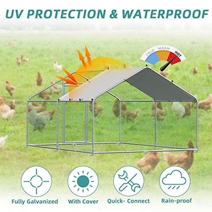 MEETWARM Large Metal Chicken Coop Run, Walk-in Enclosure Poultry Hen Run House, Spire Shaped Chicken Pen with Waterproof & Anti-UV Cover for Outdoor Farm Use(9.8' L x 13.12' W x 6.56' H) - color: 9.8' L x 13.12' W x 6.56' H