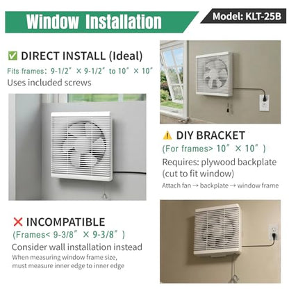 8 Inch Window Shutter Exhaust Fan both Intake & Exhaust,9.5 x 9.5 Inch Cutout,280CFM 35W Wall-Mounted Ventilation Fan for Bathroom Home Bedroom Attic - size: 8 Inch