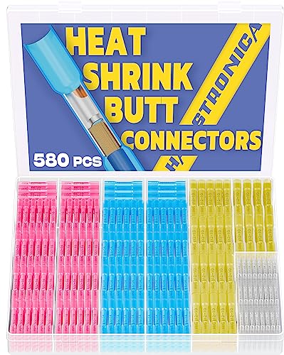haisstronica 580PCS Heat Shrink Butt Connectors, AWG 26-10 Marine Grade Heat Shrink Wire Connectors,Tinned Red Copper Waterproof Wire Connectors(4Colors/4Sizes) - style: 580PCS