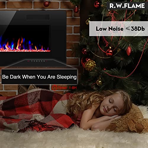 R.W.FLAME 60" Recessed and Wall Mounted Electric Fireplace, Low Noise, Fit for 2 x 6 Stud, Remote Control with Timer, Touch Screen, Adjustable Flame Color and Speed, 750-1500W - size: 60"
