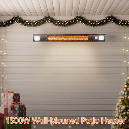 Wall-Mounted Electric Heater Hanging Patio with Light Ceiling Outdoor, 1500W Infrared 9 Heat Levels, 24H Timers, 1s Heating Carbon Fiber Tube Wall Heater for Backyard, Garage