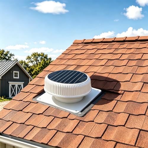 30W Round White Solar Attic Fan, 12 Inch | 1800 CFM, Solar Powered Roof Exhaust, Controller-Free Auto Ventilation, Heavy-Duty Copper Motor Weatherproof - color: White+Round 1
