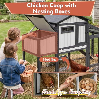 Ketive Chicken Coop with Run, Wooden Outdoor Hen House with 2 Nesting Boxes | Small Backyard Hen House for 1-2 with Predator-Proof Iron Mesh, 2 Perches, Pull-Out Tray, Expandable,Weatherproof Roof,65.3"L - size: 65.3"L x 26.0"W x 39.2"H