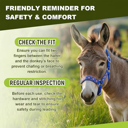 1 Set Miniature Donkey Halter with Lead Ropes, Cute and Stylish Adjustable Nylon Head Collar Set for Miniature Donkeys (Blue) - color: blue
