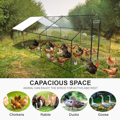 19.7'L x 9.8'W x 6.6'H Large Metal Chicken Coop Walk-in Chicken Runs Poultry Cage House Chicken Pen for Outdoor with Waterproof and Anti-Ultraviolet Cover - size: 19.7'L x 9.8'W x 6.6'H
