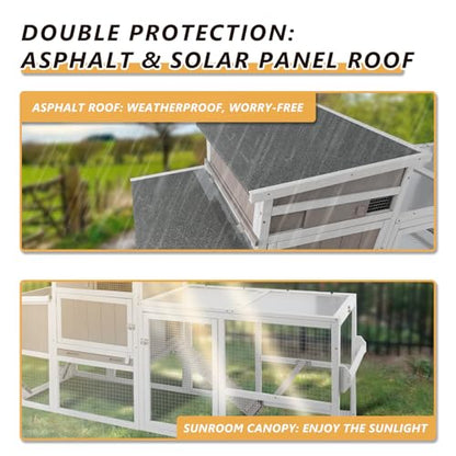 Chicken Coop with Wheels and Handle, 158" Mobile Chicken House for 4-8 Chickens with Run Outdoor, 2-Story Wooden Poultry Cage with Nesting Box, Removable Tray, Waterproof Roof for Hen, Rabbits, Ducks - size: 158.0"L x 23.6"W x 39.0"H