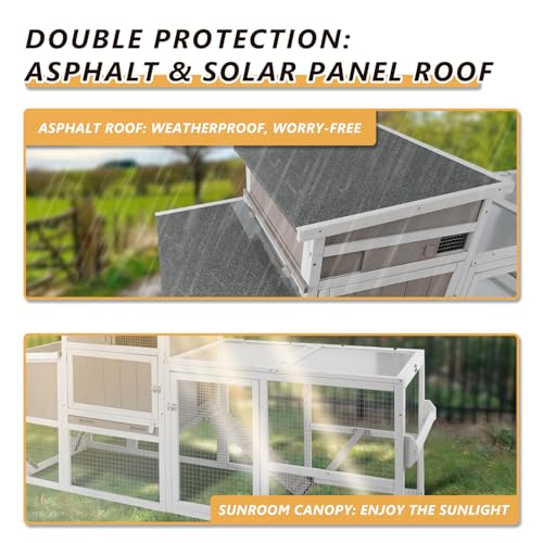 Chicken Coop with Wheels and Handle, 158" Mobile Chicken House for 4-8 Chickens with Run Outdoor, 2-Story Wooden Poultry Cage with Nesting Box, Removable Tray, Waterproof Roof for Hen, Rabbits, Ducks - size: 158.0"L x 23.6"W x 39.0"H