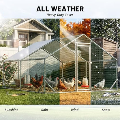 Metal Chicken Coop 13x10x6.56ft Large Walk-in Poultry Cage for 10-20 Chickens Chicken Run Hen Rabbit Duck House with Waterproof Cover for Outdoor Farm Use - size: 156.0"L x 120.0"W x 78.7"H