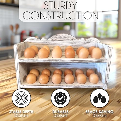 White Premium Pine Wooden Egg Holder 2-Tier Durable 24-Egg Storage Solution Ideal for Modern and Rustic Kitchen Fresh Eggs - color: White