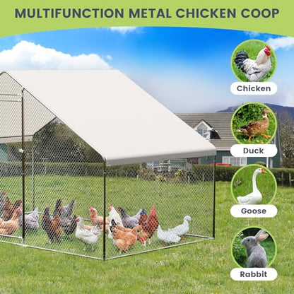 Large Metal Chicken Coop, Large Chicken Pen, Chicken Runs for Yard with Waterproof and Anti-UV Cover, Duck Rabbit House Outdoor (9.8'L x 6.5'W x 6.5'H) - size: 9.8x6.5x6.5 feet