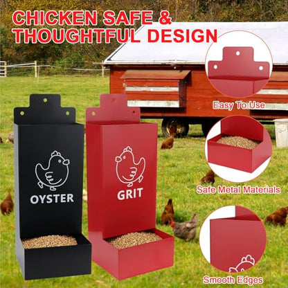 2 Pack Chicken Oyster Shell Feeder and Grit Feeder,1mm Thickness Metal Chicken Feeders for Hens and Chicks Wall Mounted, No Waste, Heavy Duty Poultry Supplies for Backyard Chickens, Ducks, Geese