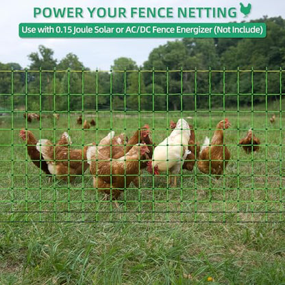 Poultry Netting Electric Fence, Portable Livestock Nets Mesh for Chickens, Ducks, Geese, Turkey, Electric Fencing for Backyards, Homesteaders, Farms, Ranches (Green, 41.5" H x 164' L Poultry)