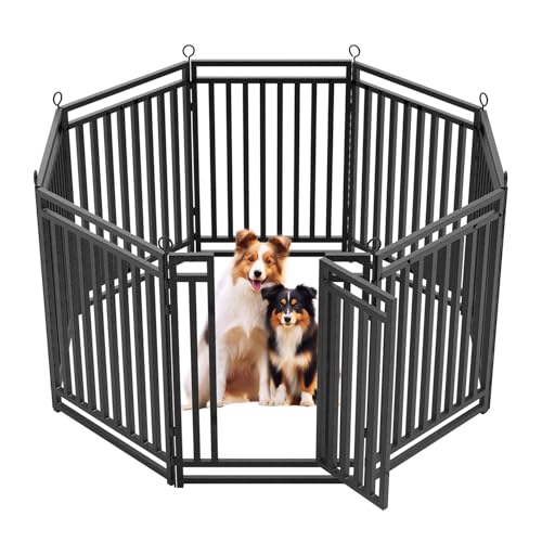Dog Fence Outdoor for Yard, 40" Inch Height 8 Panels Dog Playpen Indoor for Large/Medium/Small Dogs Metal Dog Pen for Yard Camping and RV | Black-Silver,Patented - size: 40" height, style: 8 Panels