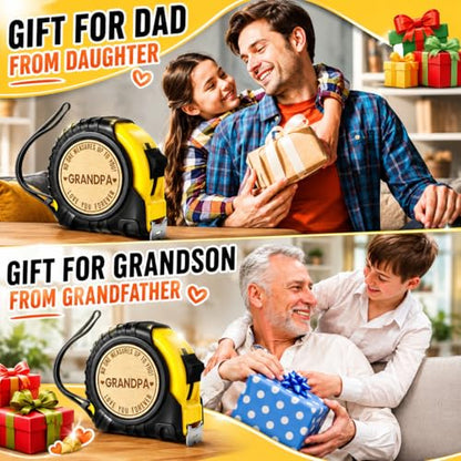 Grandpa Gifts Fathers Day Christmas Birthday Gifts for Grandpa Grandfather | Tool Gifts Woodworker Gifts Carpenter Gifts for Grandpa No One Measures Up to You Engraved Tape Measure 25 FT - color: Grandpa