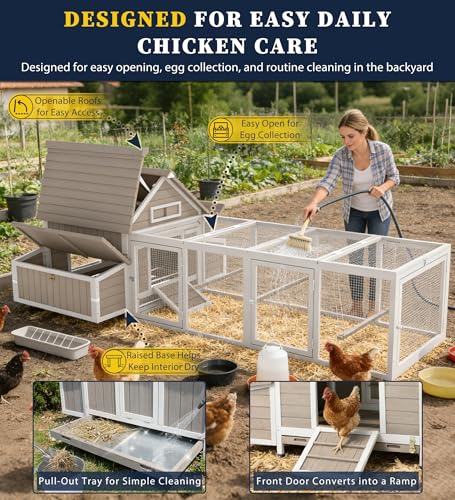 Gowoodhut Chicken Coop with Run for 2–6 Chickens Large Outdoor Backyard Hen House for Beginners Weatherproof Wooden Poultry Cage with Nesting Boxes Perches & Easy-Clean Tray - size: 118.3"L x 61.1"W x 40.0"H