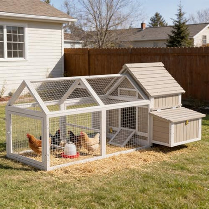 83" L Large Chicken Coop and Run, Hen House with 4 Nesting Box Boxes, Rabbit Hutch Poultry Bunny Cage for 2-5 Chickens with 4 Perches, Removable Tray and Ramp