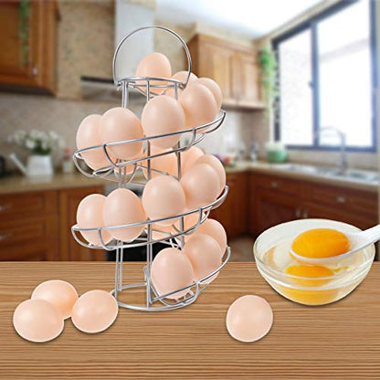 Egg Skelter Deluxe Modern Spiraling Dispenser Rack - Chrome Plated Freestanding Wire Chicken Egg Storage Organizer Display Holder Basket for Countertop Kitchen, Silver - color: Silver