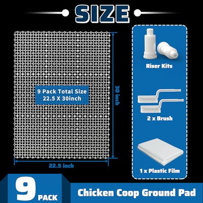 Chicken Coop Ground Pads, 9 Pack Chicken Coop Walking Pads Raise Above Ground Avoid Water and Moisture,Plastic Chicken Coop Mats Fits for Chicken Active or Eating Area,Chicken Coop Accessories