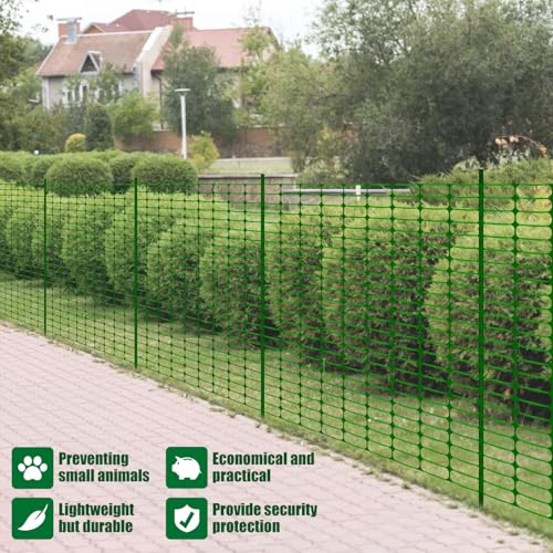 2 Rolls x 100' Feet/Roll - Plastic Garden Fence Roll, Pets Animals Barrier Fence Set, 48" Inch Steel Plant Stakes Posts and Zip Ties Included, Customizable Size Cuttable Fencing
