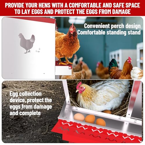 Chicken Nesting Box,6 Holes Galvanized Steel Metal Chicken Laying Box with Automatic Roll-Away Egg Collection System & Removable Tray,Wall Mount Nesting Boxes - color: Red, size: 6 Holes