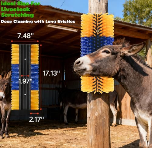 Livestock Scratching Brush 2/4PCS – Horse Scratching Post, Goat & Cow Grooming Scratcher, 17.13" x 7.48" Cattle Goat Horse Scratch Brush with 8 Screws for Back Itch Relief & Cleaning - size: 2pack