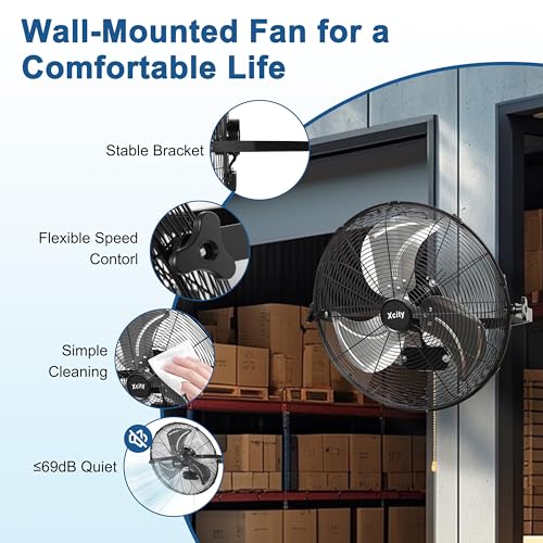 Xcity 18 Inch Metal Wall Mounted Fan, Max 4200 CFM High Velocity Industrial Fan with 3 Speeds & 360°Adjustable Tilt for Warehouse, Workshop, Greenhouse, Commercial - size: 18'' Standard
