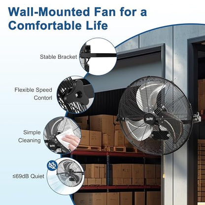 Xcity 18 Inch Metal Wall Mounted Fan, Max 4200 CFM High Velocity Industrial Fan with 3 Speeds & 360°Adjustable Tilt for Warehouse, Workshop, Greenhouse, Commercial - size: 18'' Standard