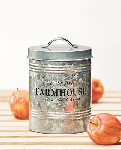 Amici Home Farmhouse Galvanized Canister | Dry Food Storage Container | Airtight Lid | 76 Oz Capacity | Farmhouse Décor | Rustic Metal Canister for Kitchen Countertop