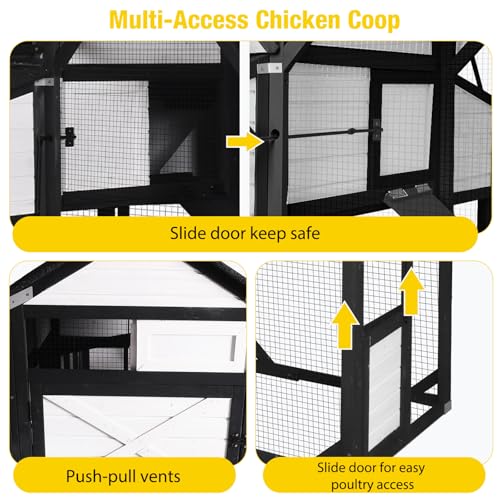 Aivituvin Chicken Coop Extra Large for 8-10 Chickens Wooden Hen House Outdoor with Wheels 41.17ft² Poultry Cage with Run, 6 Nesting Boxes (Black ＆ White) - size: Black-118.11"L x 53.54"W x 49.53"H