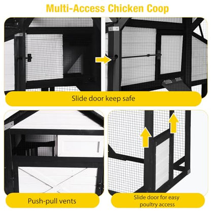 Aivituvin Chicken Coop Extra Large for 8-10 Chickens Wooden Hen House Outdoor with Wheels 41.17ft² Poultry Cage with Run, 6 Nesting Boxes (Black ＆ White) - size: Black-118.11"L x 53.54"W x 49.53"H