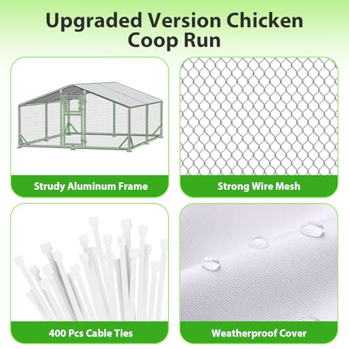 13x10x6.5 FT Walk in Chicken Coop, Functional Split Door Metal Chicken Coop Run with Hardware Cloth & Cover, Heavy Duty Duck Pen with Galvanized Frame, Large Animal Run for Chicken, Duck, Goat - size: 157.0"L x 118.0"W x 77.0"H