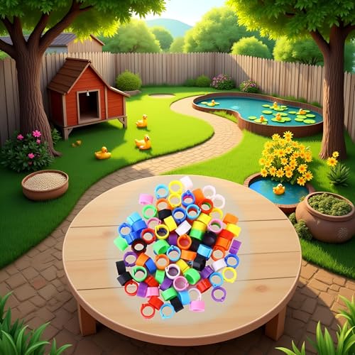 100 Pcs Multicolor Poultry Leg Rings, 5 Colors Poultry Foot Rings Bird Identification Leg Bands Clip-on Rings for Birds, Ducks and Chickens Diameter 8 MM(ZS415)