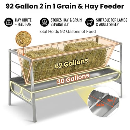Goat Hay Feeder, 92 Gallons Large Capacity Goat Feeder, Stainless Steel Hay Feeder for Goats with Durable Frame, Deeper Feeding Pan for Goats, Sheep, Horse, Silver (Stainless Steels) - style: Stainless Steels