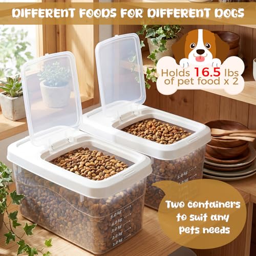 2 Pack Airtight Dog Food Storage Container, 16.5 Lbs Clear Pet Food Storage Bin with 2 Measuring Scoops for Pet Dog Cat Rice Grain Treat - size: 16.5 Lbs